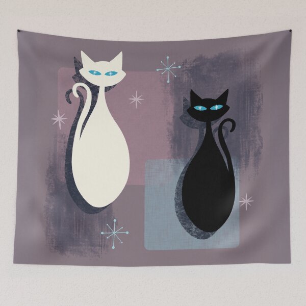 Item preview, Jazzy Midcentury Modern Black And White Abstract Cats designed and sold by BunnyThePainter.