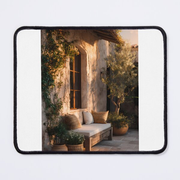 Item preview, Rustic Tuscan Patio Sunlit Courtyard - Mediterranean Art Print designed and sold by Emberearth.