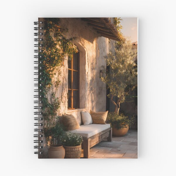 Item preview, Rustic Tuscan Patio Sunlit Courtyard - Mediterranean Art Print designed and sold by Emberearth.