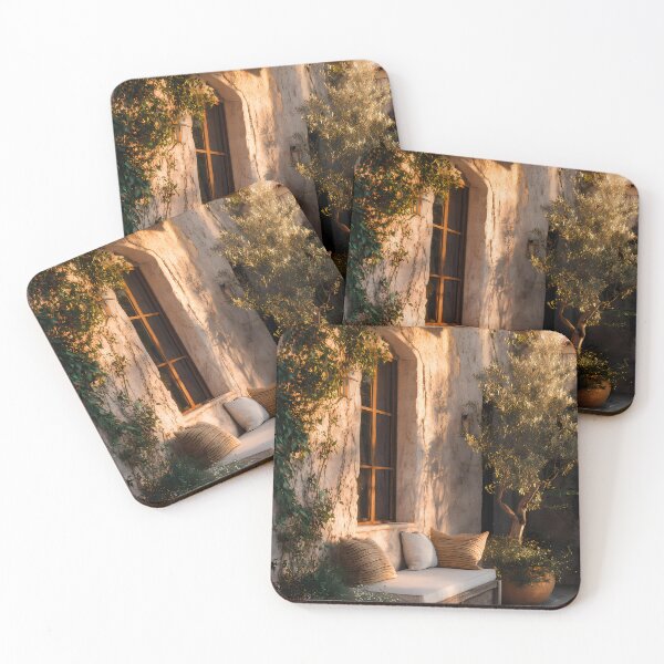 Item preview, Rustic Tuscan Patio Sunlit Courtyard - Mediterranean Art Print designed and sold by Emberearth.