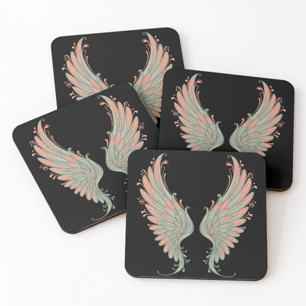 Item preview, Fallen Wings, Coral and Sage Illustrated Wings designed and sold by WrenAndWhimsy.
