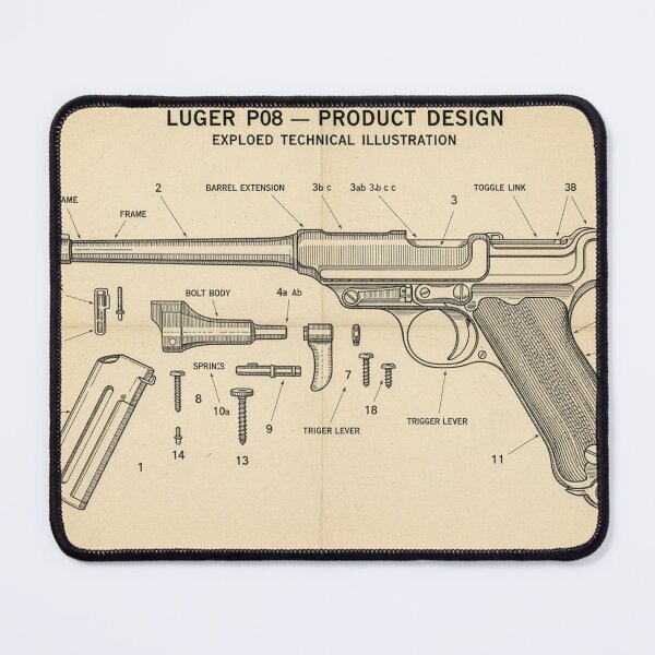 Item preview, Luger P08 – Technical exploded view designed and sold by Halbeskilo.