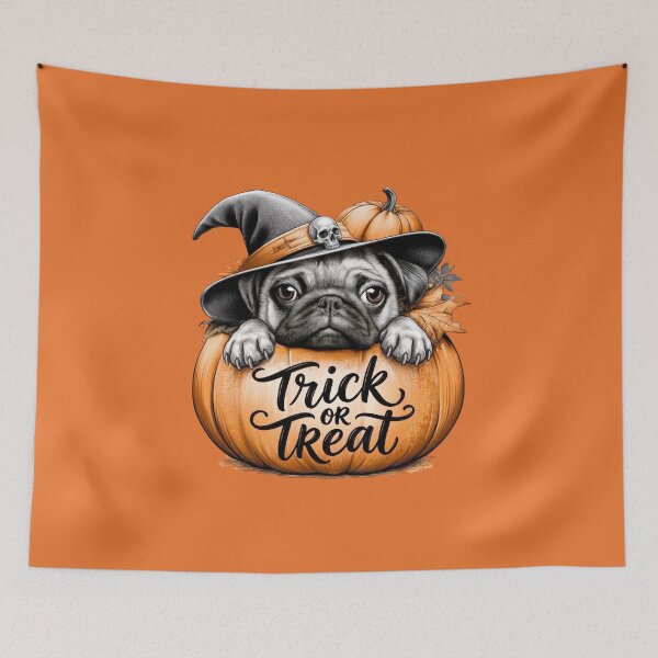 Item preview, Cute Halloween Pug Witch Trick or Treat Pumpkin designed and sold by MythicMood.