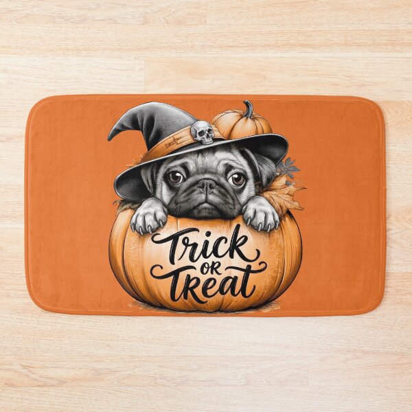 Item preview, Cute Halloween Pug Witch Trick or Treat Pumpkin designed and sold by MythicMood.