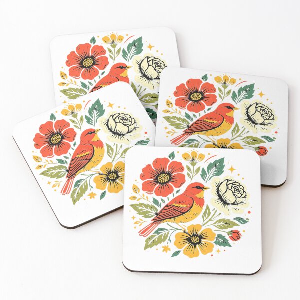 Item preview, Colorful Songbird with Wildflowers Vintage Botanical Illustration designed and sold by MintvexaDesign.