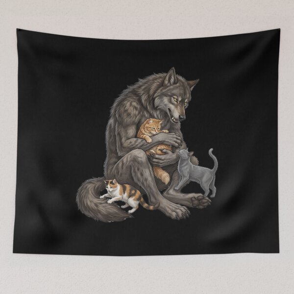 Item preview, Werewolf plays with cute cats. designed and sold by ReneMM.