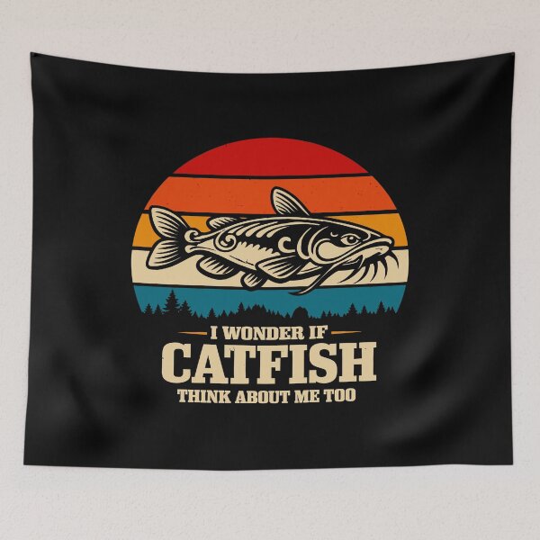 Item preview, I Wonder If Catfish Think About Me Too - Retro Fishing Art designed and sold by BendyBeasts.