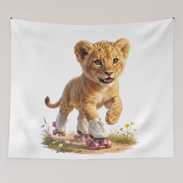 Item preview, Lion Cub on Roller Skates designed and sold by Helenaphotoart.