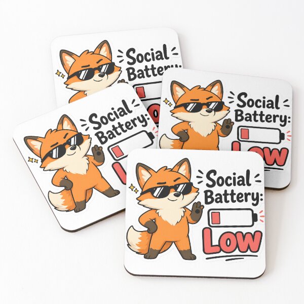 Item preview, Social Battery Low Fox Sticker | Funny Sarcastic Quote designed and sold by BLOOMVELLE.