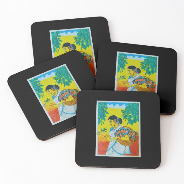 Item preview, South Indian Village Girl with Basket of Flowers designed and sold by artbucketstudio .