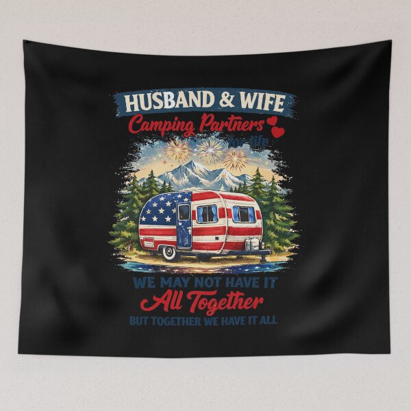 Item preview, Husband And Wife Camping Partners American Flag Camper Art designed and sold by BendyBeasts.