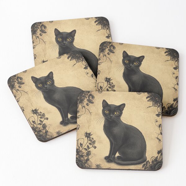 Item preview, Black Cat Gothic Illustration | Vintage Victorian Halloween Art | Mystical Feline Wall Decor designed and sold by WhimsyWink.