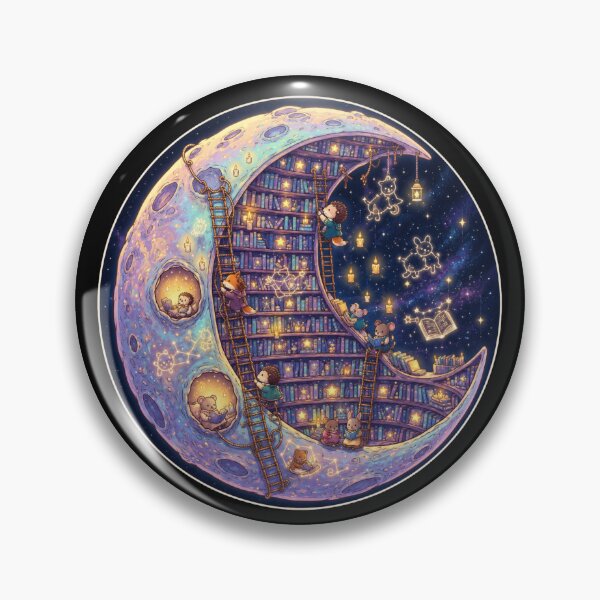 Item preview, Celestial Moon Library | Cosmic Bookshelf | Whimsical Animal Readers | Fantasy Book Nook | Dreamcore Space Art | Book Lover Gift designed and sold by MrDev.
