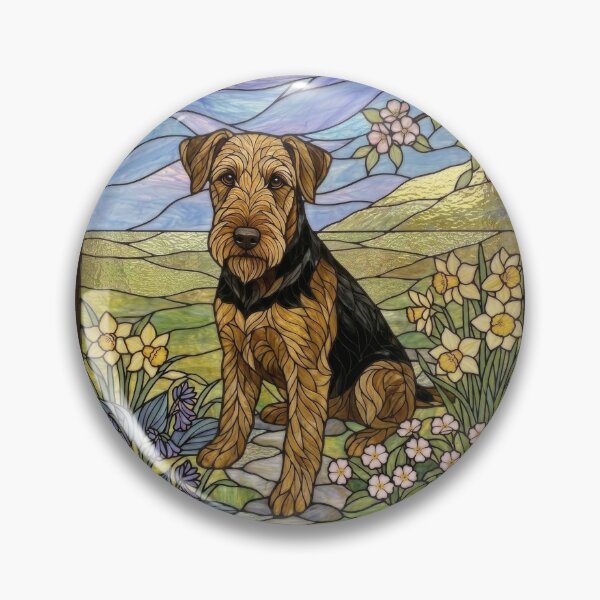 Item preview, Airedale Terrier Stained Glass Art - Spring Flowers & Daffodils designed and sold by pinkal.