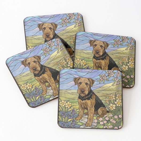 Item preview, Airedale Terrier Stained Glass Art - Spring Flowers & Daffodils designed and sold by pinkal.