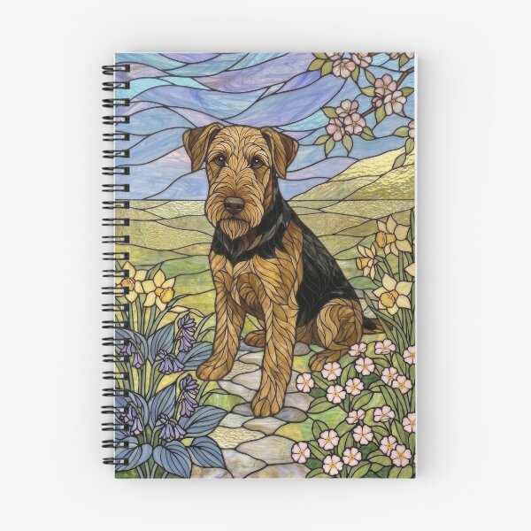 Item preview, Airedale Terrier Stained Glass Art - Spring Flowers & Daffodils designed and sold by pinkal.