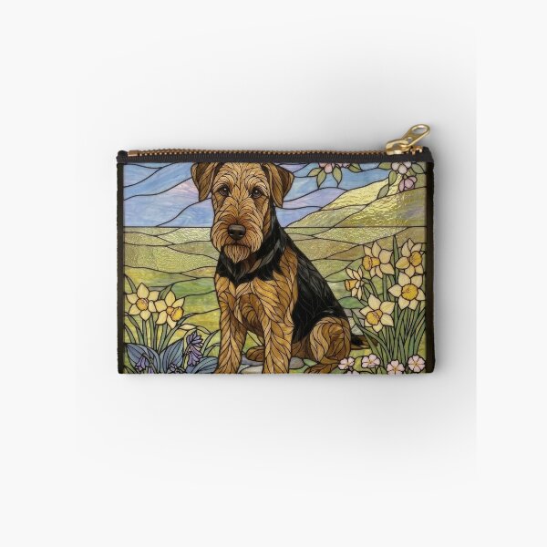 Item preview, Airedale Terrier Stained Glass Art - Spring Flowers & Daffodils designed and sold by pinkal.