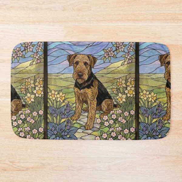 Item preview, Airedale Terrier Stained Glass Art - Spring Flowers & Daffodils designed and sold by pinkal.