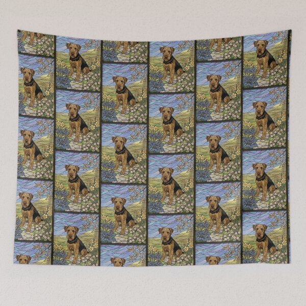 Item preview, Airedale Terrier Stained Glass Art - Spring Flowers & Daffodils designed and sold by pinkal.