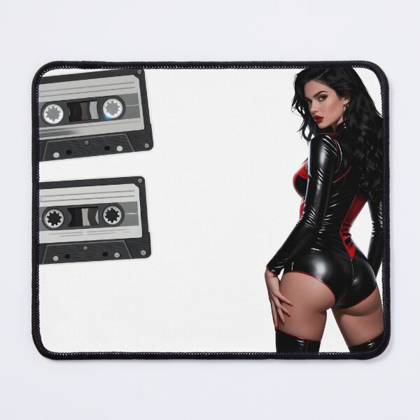 Item preview, Woman in black bodysuit posing with retro audio as PNG cutout designed and sold by Creative88Art.