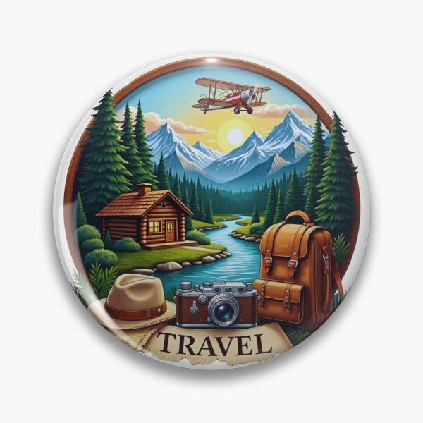 Item preview, Vintage Travel Adventure Mountains Cabin and Classic Biplane designed and sold by GabeMountainArt.