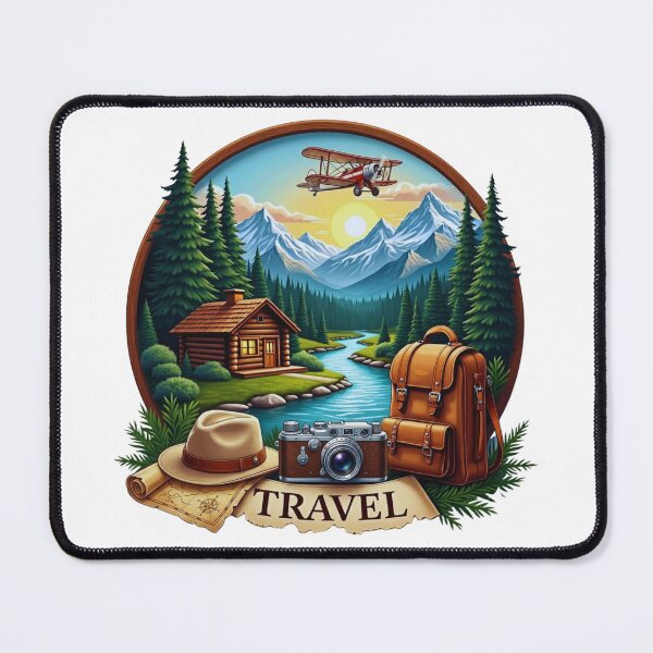 Item preview, Vintage Travel Adventure Mountains Cabin and Classic Biplane designed and sold by GabeMountainArt.