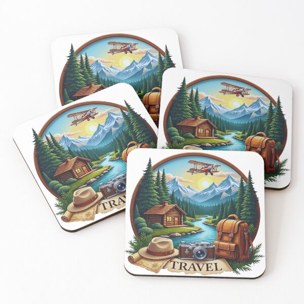 Item preview, Vintage Travel Adventure Mountains Cabin and Classic Biplane designed and sold by GabeMountainArt.