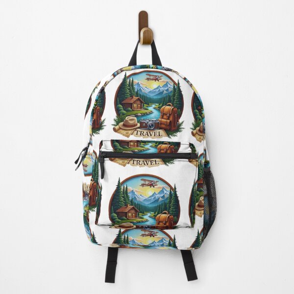 Item preview, Vintage Travel Adventure Mountains Cabin and Classic Biplane designed and sold by GabeMountainArt.