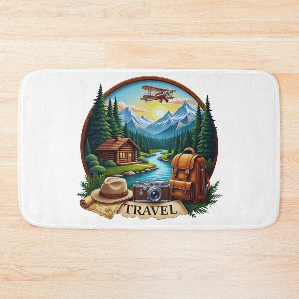 Item preview, Vintage Travel Adventure Mountains Cabin and Classic Biplane designed and sold by GabeMountainArt.
