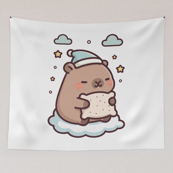 Item preview, Cute Sleepy Capybara Holding Pillow on Cloud designed and sold by ZyloPrints.
