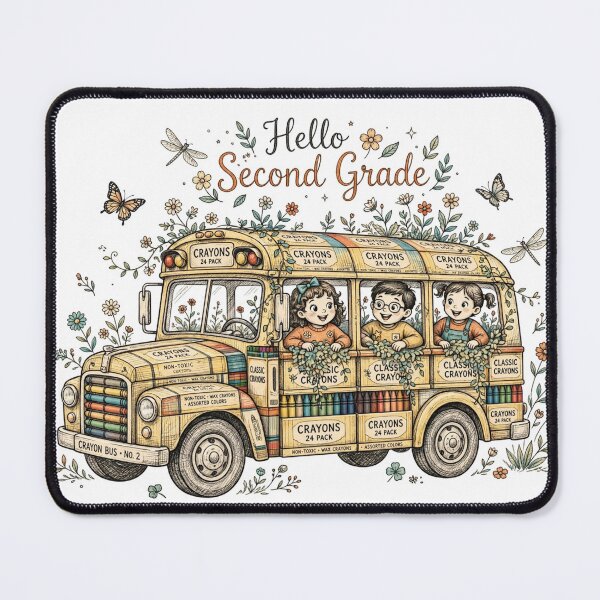 Item preview, Hello Second Grade Retro Crayon School Bus Vintage Floral Back to School Groovy Second Grade  designed and sold by Yellowriversss.
