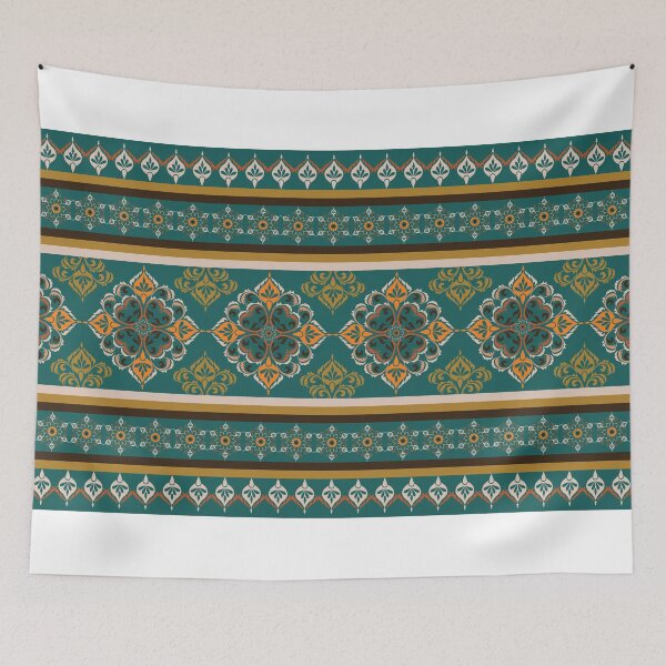 Item preview, Teal ethnic floral border pattern designed and sold by PowerAntShop.