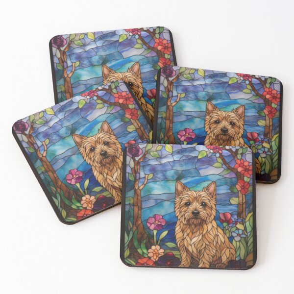 Item preview, Norwich Terrier Stained Glass Art - Garden Flowers & Trees designed and sold by pinkal.