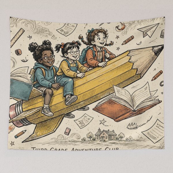 Item preview, Third Grade Adventure Club Retro Pencil Rocket Back To School Vintage Cartoon designed and sold by Yellowriversss.
