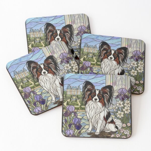 Item preview, Papillon Dog Stained Glass Art - French Chateau & Iris Garden designed and sold by pinkal.