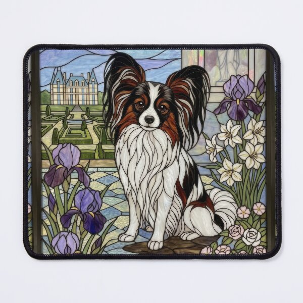 Item preview, Papillon Dog Stained Glass Art - French Chateau & Iris Garden designed and sold by pinkal.