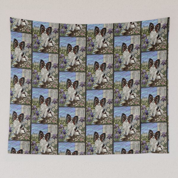 Item preview, Papillon Dog Stained Glass Art - French Chateau & Iris Garden designed and sold by pinkal.