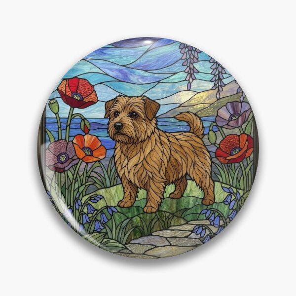Item preview, Norfolk Terrier Stained Glass Art - Wisteria & Poppies designed and sold by pinkal.