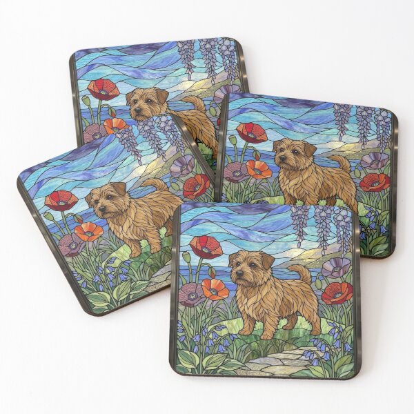 Item preview, Norfolk Terrier Stained Glass Art - Wisteria & Poppies designed and sold by pinkal.