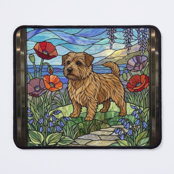 Item preview, Norfolk Terrier Stained Glass Art - Wisteria & Poppies designed and sold by pinkal.