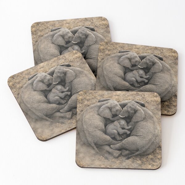 Item preview, Elephant family forms a protective heart around their baby from above designed and sold by Fotografin1981.