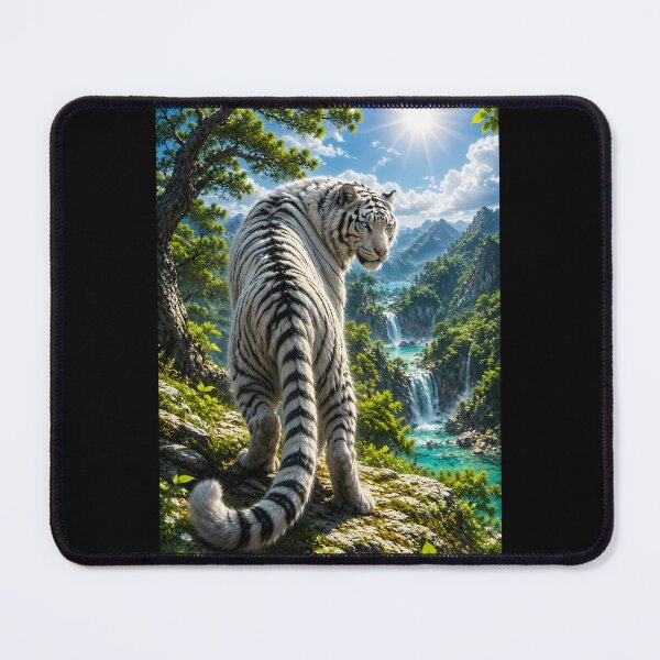 Item preview, White Tiger by Emerald Waterfalls | Majestic White Tiger Mountain Landscape | Wildlife Wall Art designed and sold by ManJiangHong.