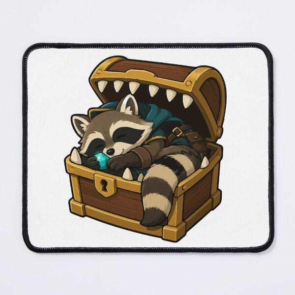 Item preview, Sleepy Raccoon Rogue Napping in a Mimic Chest designed and sold by danielstirling.