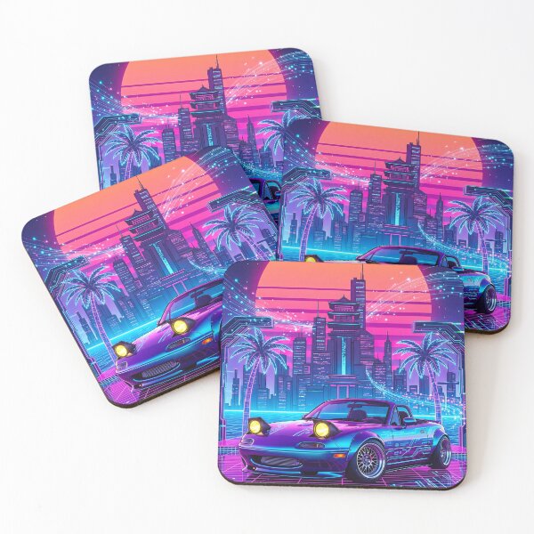 Item preview, Vaporwave Cyberpunk City Widebody Pop Up Headlight Drop Top Tuner designed and sold by RevUpDesign.