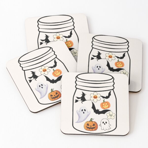 Item preview, Spooky Halloween Mason Jar Ghost Pumpkin Witch Bat Sticker designed and sold by Akira Design Store.