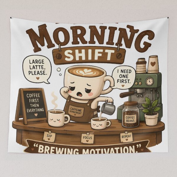 Item preview, Sleepy Barista Coffee Shirt – Cute Kawaii Coffee Lover Design | Brewing Motivation Café Cartoon designed and sold by Snackwear Apparel.