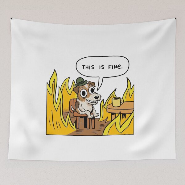 Item preview, This Is Fine Dog Meme | Funny Chaos Reaction Sticker designed and sold by SoftPawsAtelier.