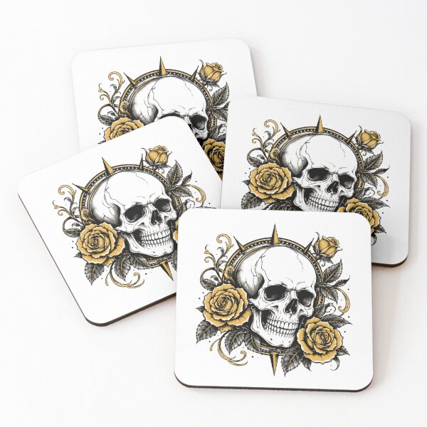 Item preview, Vintage Gothic Skull With Golden Roses Tattoo designed and sold by Moizento.
