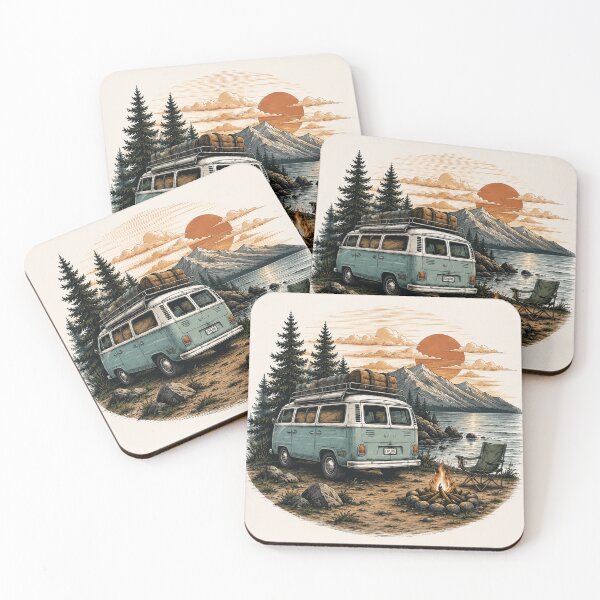 Item preview, Vintage Camper Van Adventure | Mountain Lake Camping Illustration designed and sold by New Releases Hub.