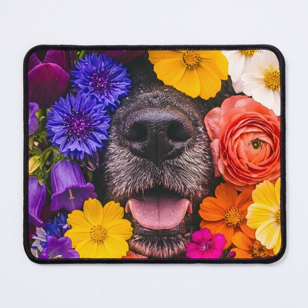 Item preview, Happy dog in a colorful sea of flowers designed and sold by Fotografin1981.